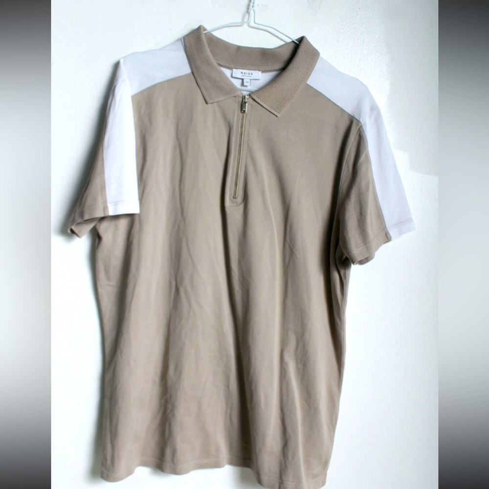 Reiss Tan and White Polo Shirt Sporty Casual Design